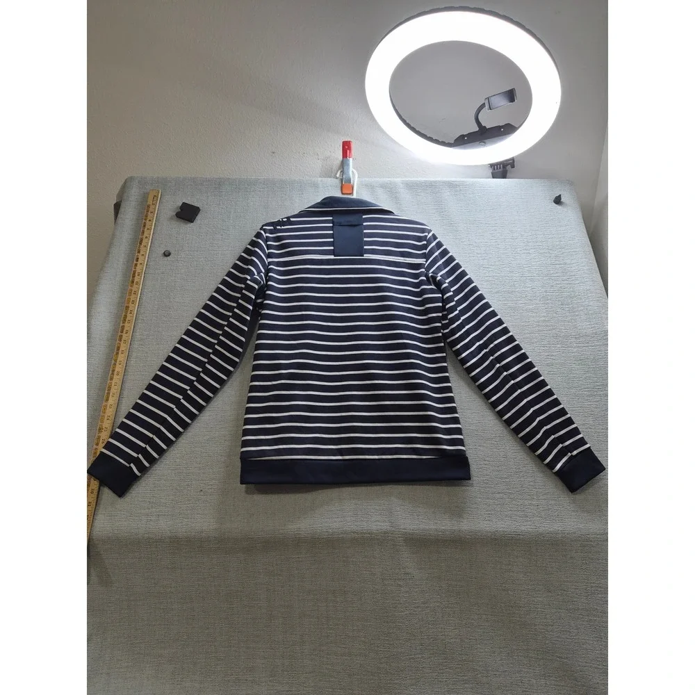 Helly Hansen Jacket Womens Large Blue White Striped Collared No Zip Casual